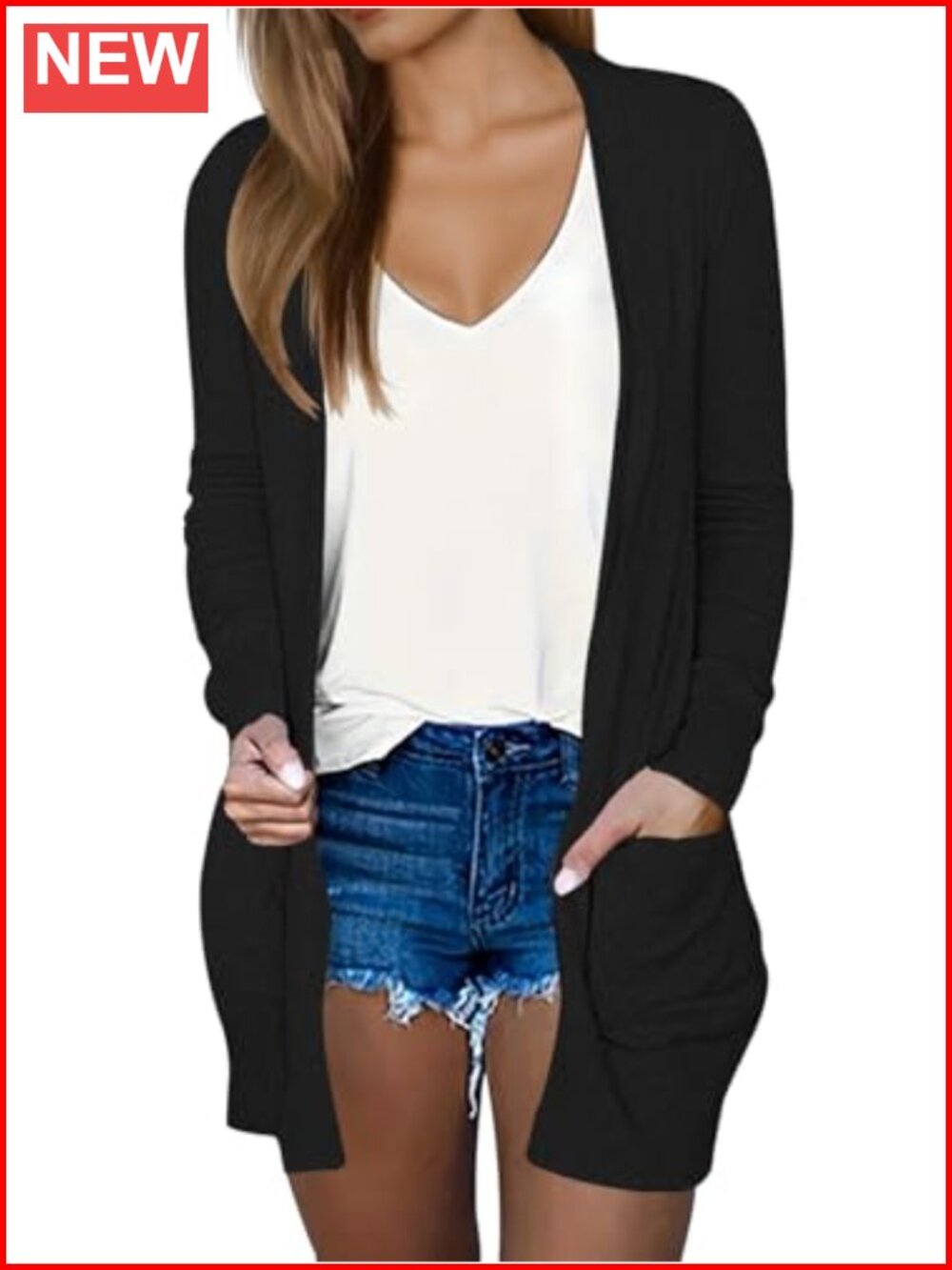 Lightweight Long Sleeve Cardigan Open Front Shawl Collar Pockets Loose Fit